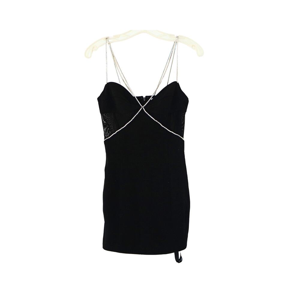Diamante Strap Cutout Mini Dress - Black - S